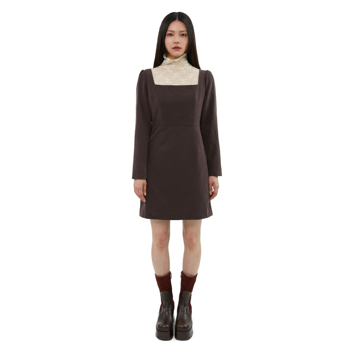 curetty (キュリティー) C DRAPED SQUARE-NECK DRESS_BROWN