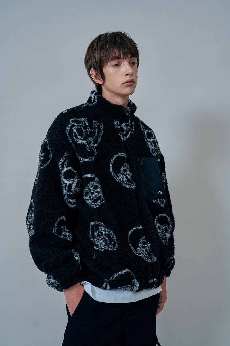 オーワイ(OY) SKULL LOGO FLEECE JACKET-BLACK