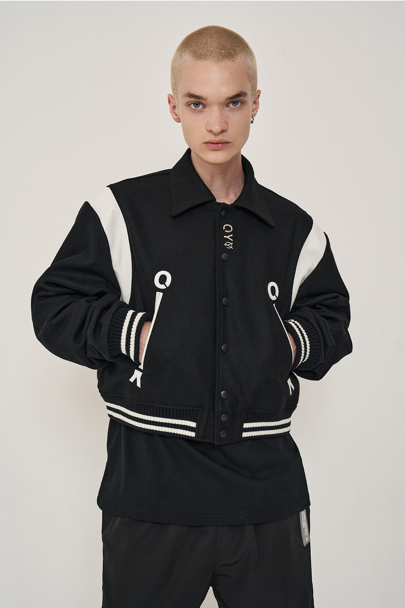 オーワイ(OY) METAL LOGO VARSITY JACKET-BLACK