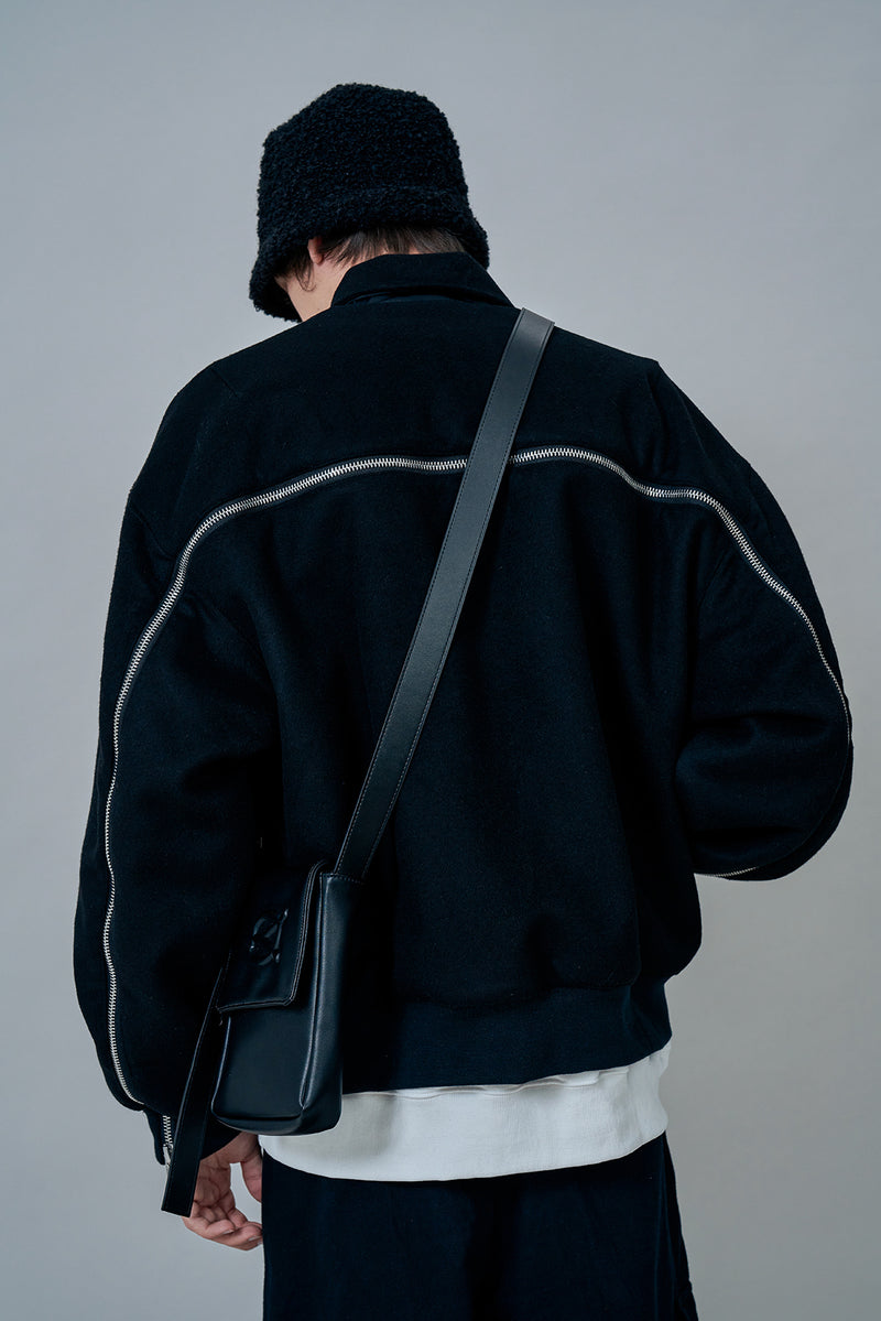 オーワイ(OY) BACK ZIPPER WOOL BOMBER JACKET-BLACK