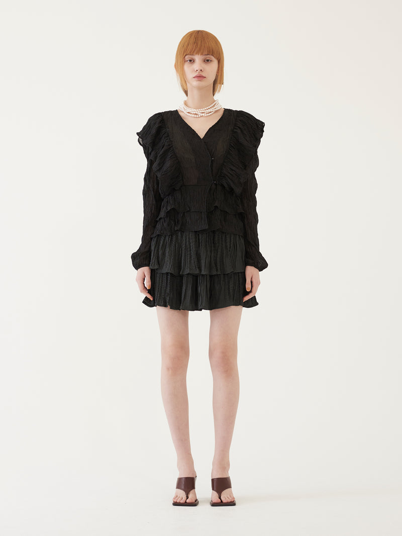TMO BY 13MONTH（ティーエムオーバイサーティンマンス）RUFFLED MINI SKIRT (BLACK)