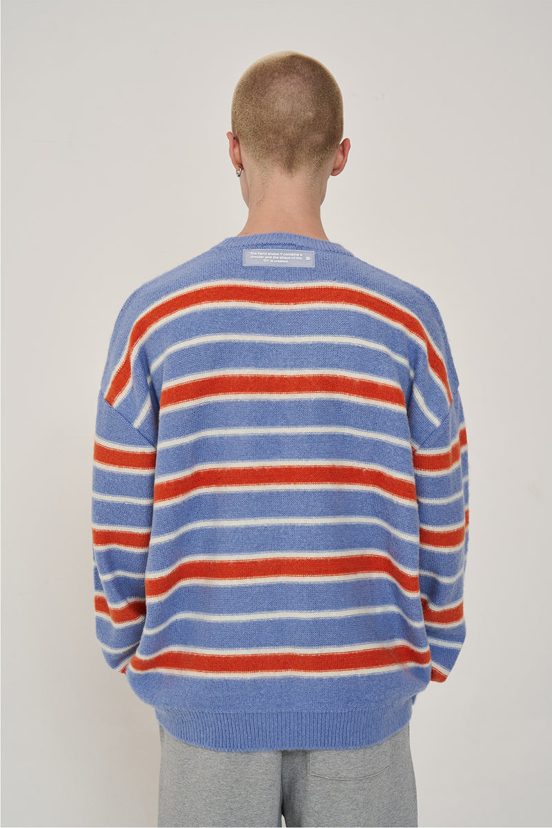 オーワイ(OY) MOHAIR STRIPE KNIT-ORANGE/BLUE