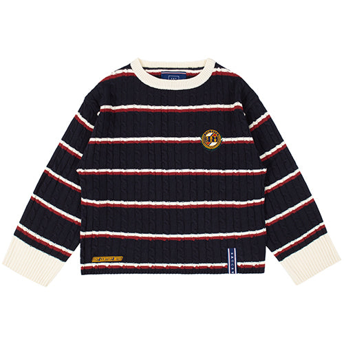 ロマンティッククラウン(ROMANTIC CROWN) STRIPE CABLE KNIT_NAVY