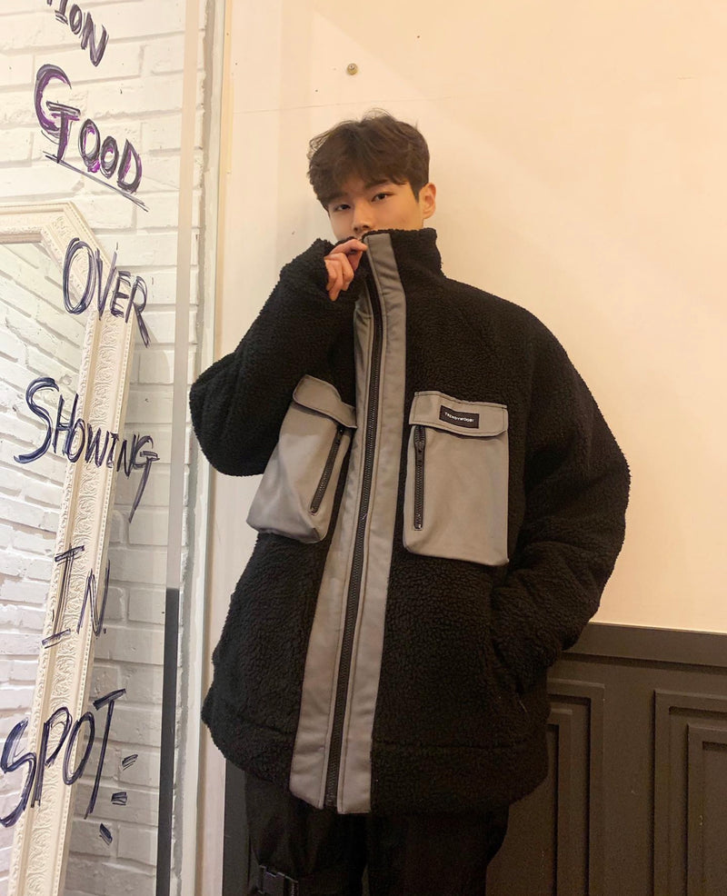 トレンディウビ(Trendywoobi) oversize fleece jacket Black