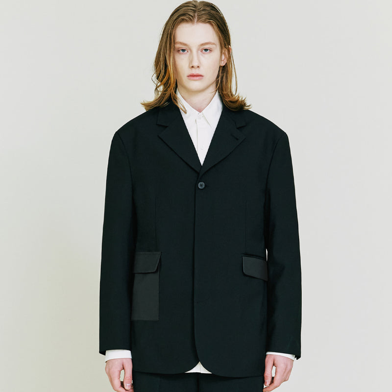 SSY(エスエスワイ) 3Button collar&pocket Hidden Leather Blazer