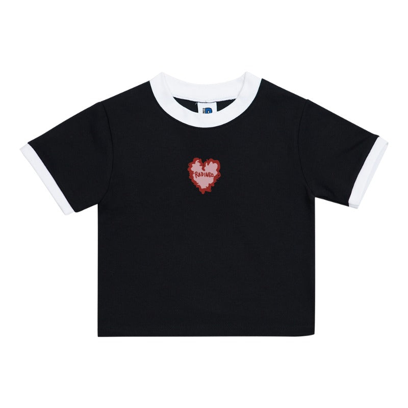 RADINEO (ラディネオ)　Fluffy heart pink black cropped top