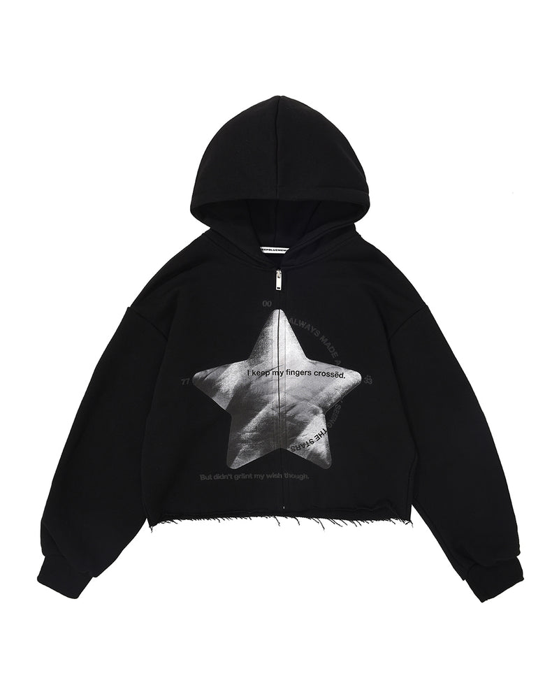 MYDEEPBLUEMEMORIES(マイディープブルーメモリーズ)      seeing the stars hood zip-up(black)