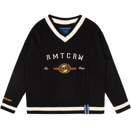 ロマンティッククラウン(ROMANTIC CROWN) RMTCRW LOGO V NECK KNIT_BLACK