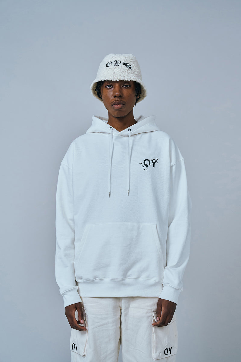 オーワイ(OY) PAINT LOGO HOODIE-WHITE