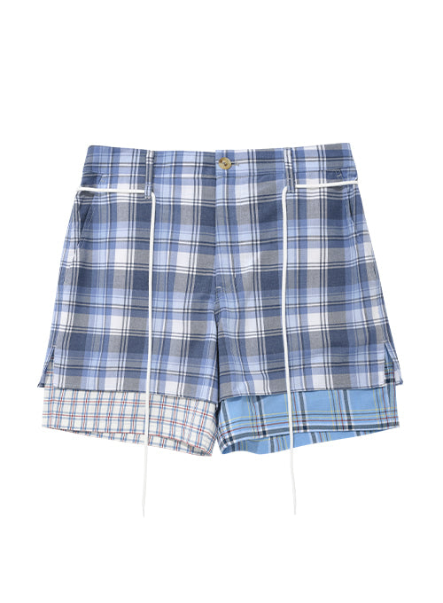 アジョバイアジョ(AJOBYAJO)          Check Mixed Shorts [Sky Blue]