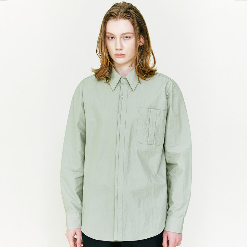 SSY(エスエスワイ) [Organic Cotton] half hidden Bar tag Shirt olive