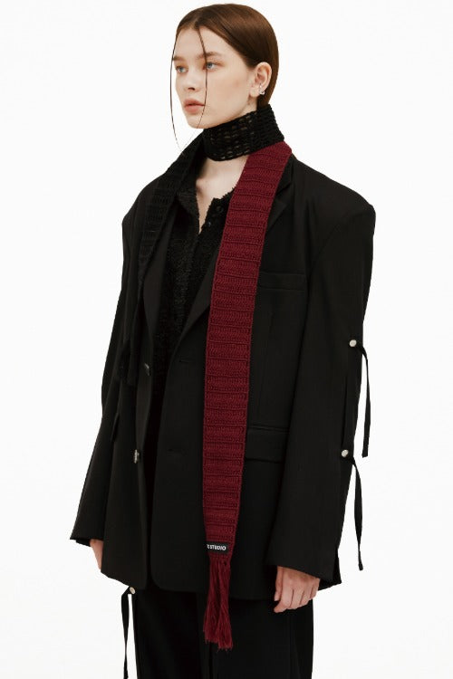 イーエスシースタジオ(ESC STUDIO) fringe muffler made by mom and aunt(burgundy)