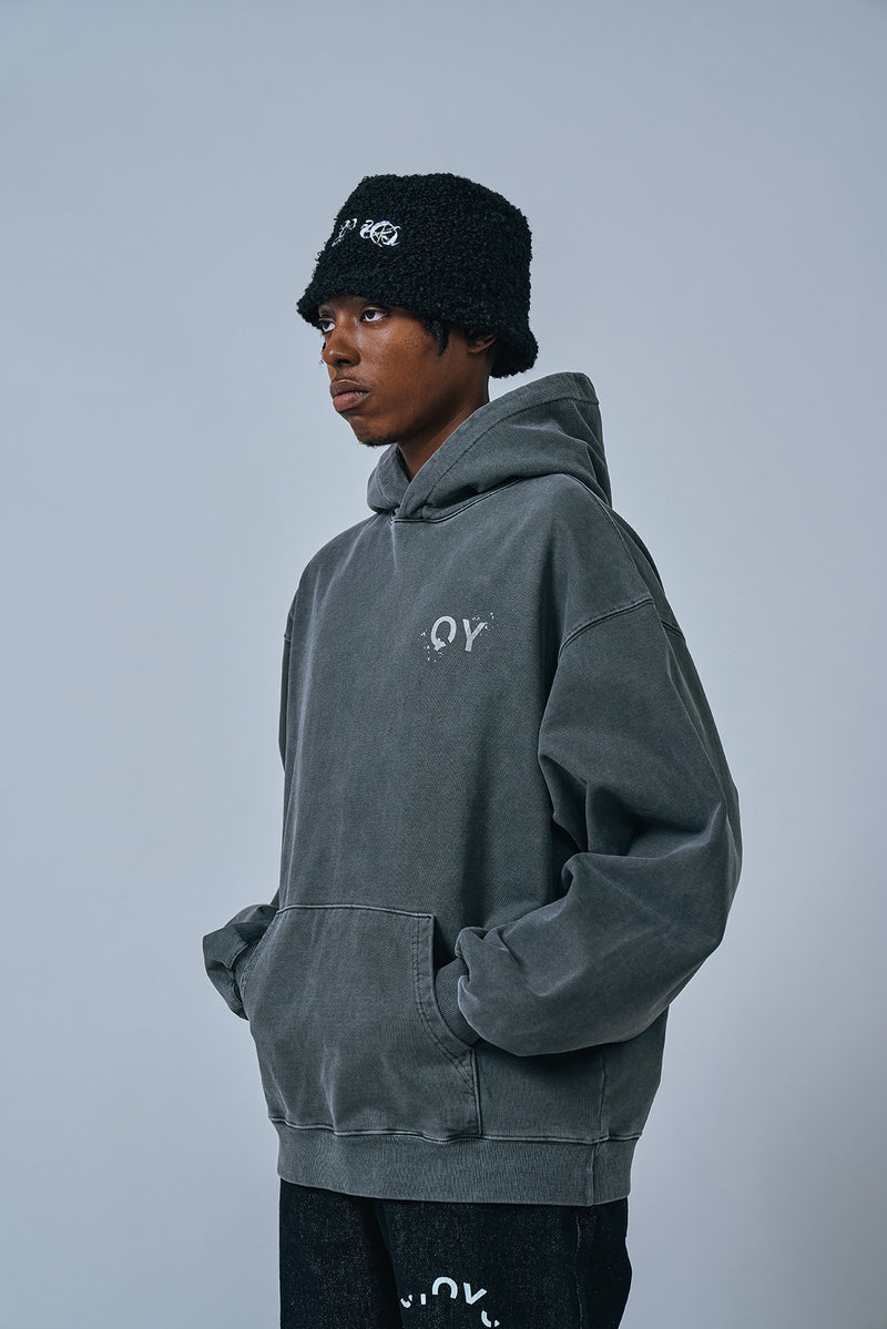 オーワイ(OY) PIGMENT PAINT LOGO HOODIE-BLACK
