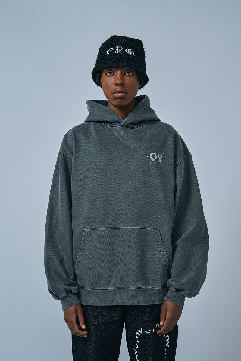 オーワイ(OY) PIGMENT PAINT LOGO HOODIE-BLACK