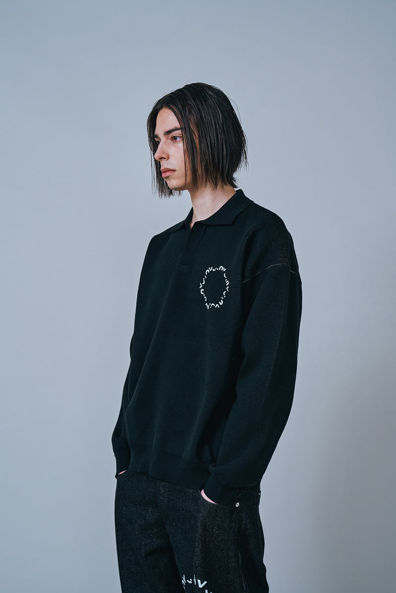 オーワイ(OY) ROUND LOGO COLLAR KNIT-BLACK