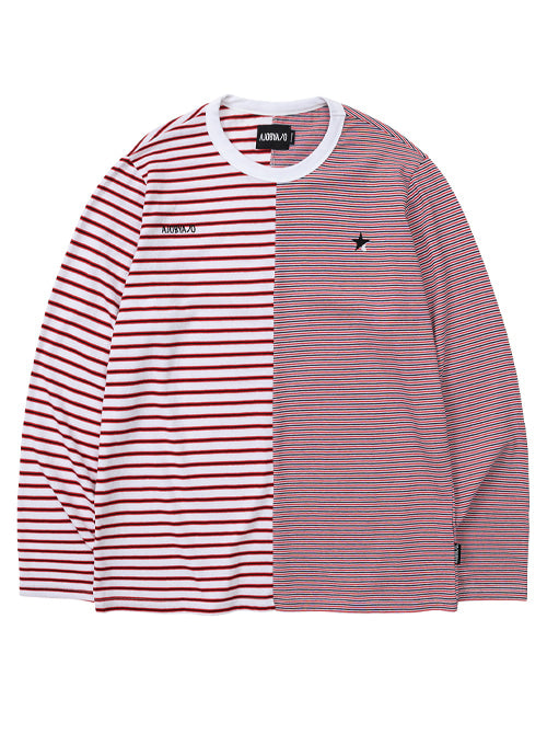 アジョバイアジョ(AJOBYAJO)       Stripe Twofold Long Sleeves T-Shirt [Red]