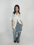 Fringe front wrap loose denim pants