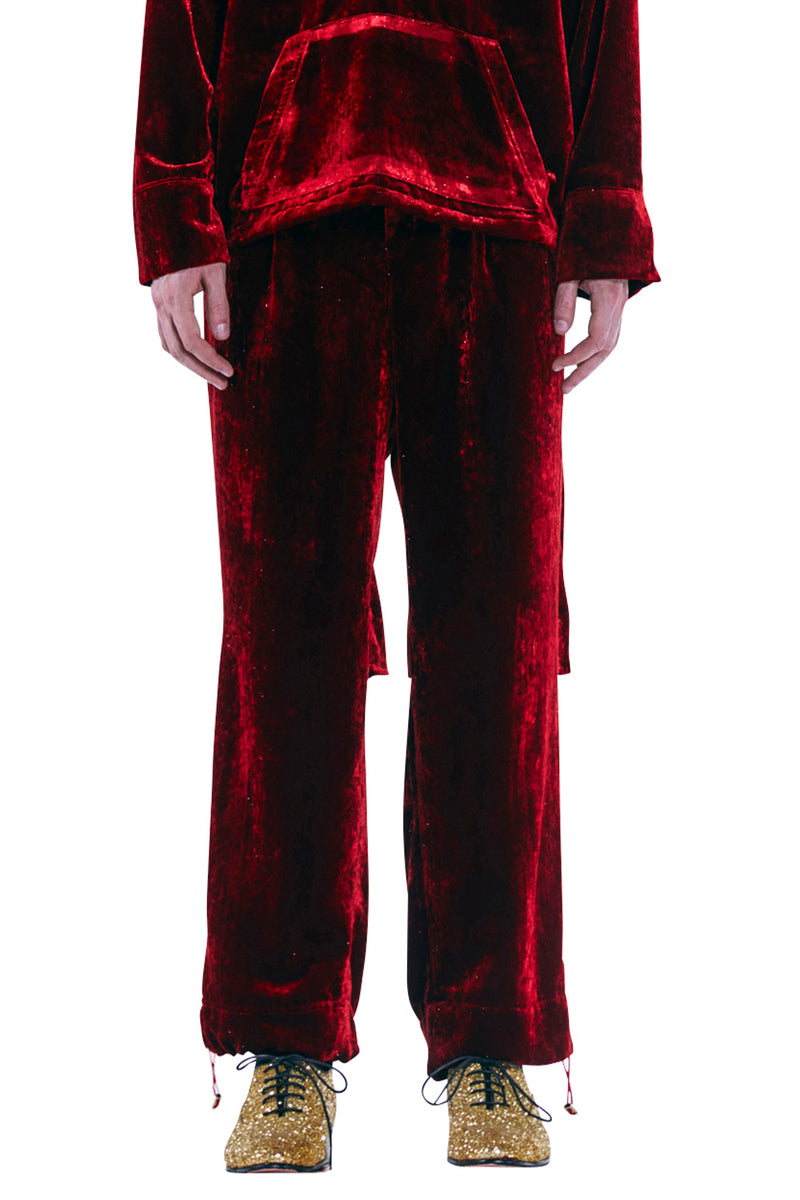 レイブレス(LABELESS) RED BUTTON VELVET TROUSERS