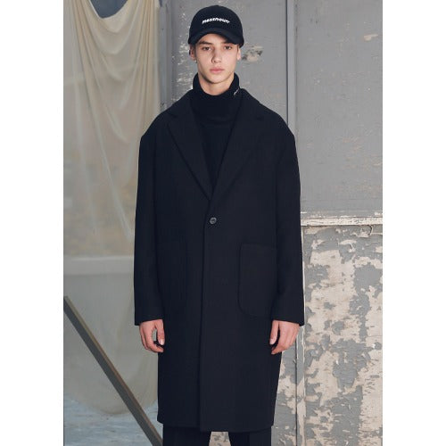 メスノウン(MASSNOUN) DROP SHOULDER OVERSIZED SINGLE COAT MFECT002-BK