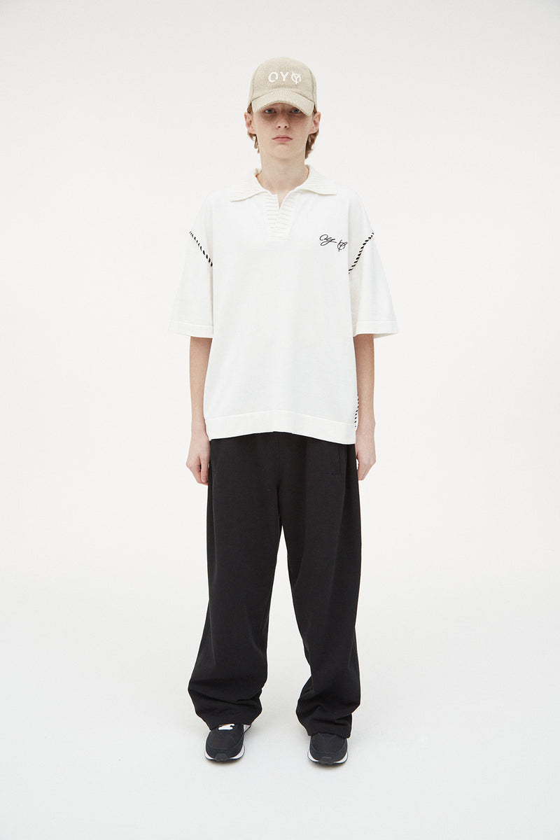 オーワイ(OY)  STITCH COLLAR HALF KNIT-WHITE