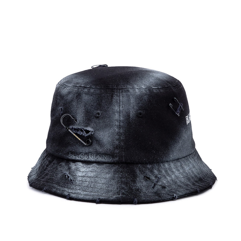 ブラックブロンド(BLACKBLOND) BBD Ripped Sprayed Custom Border Graffiti Logo Bucket Hat (Black)