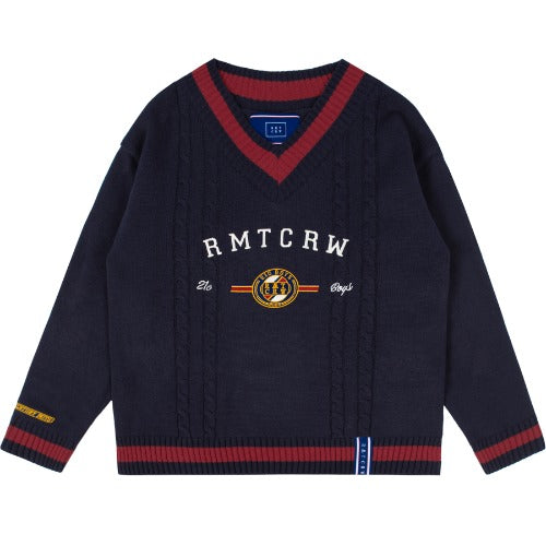 ロマンティッククラウン(ROMANTIC CROWN) RMTCRW LOGO V NECK KNIT_NAVY