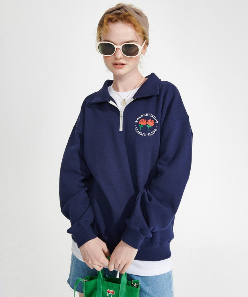ワンダービジター(WONDER VISITOR)  Logo HALF Zip-up [Navy]