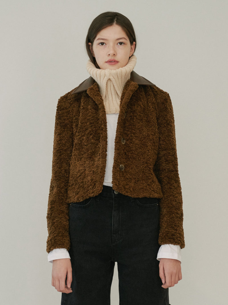 TMO BY 13MONTH（ティーエムオーバイサーティンマンス）LEATHER COLLARED FLEECE JACKET (BROWN)