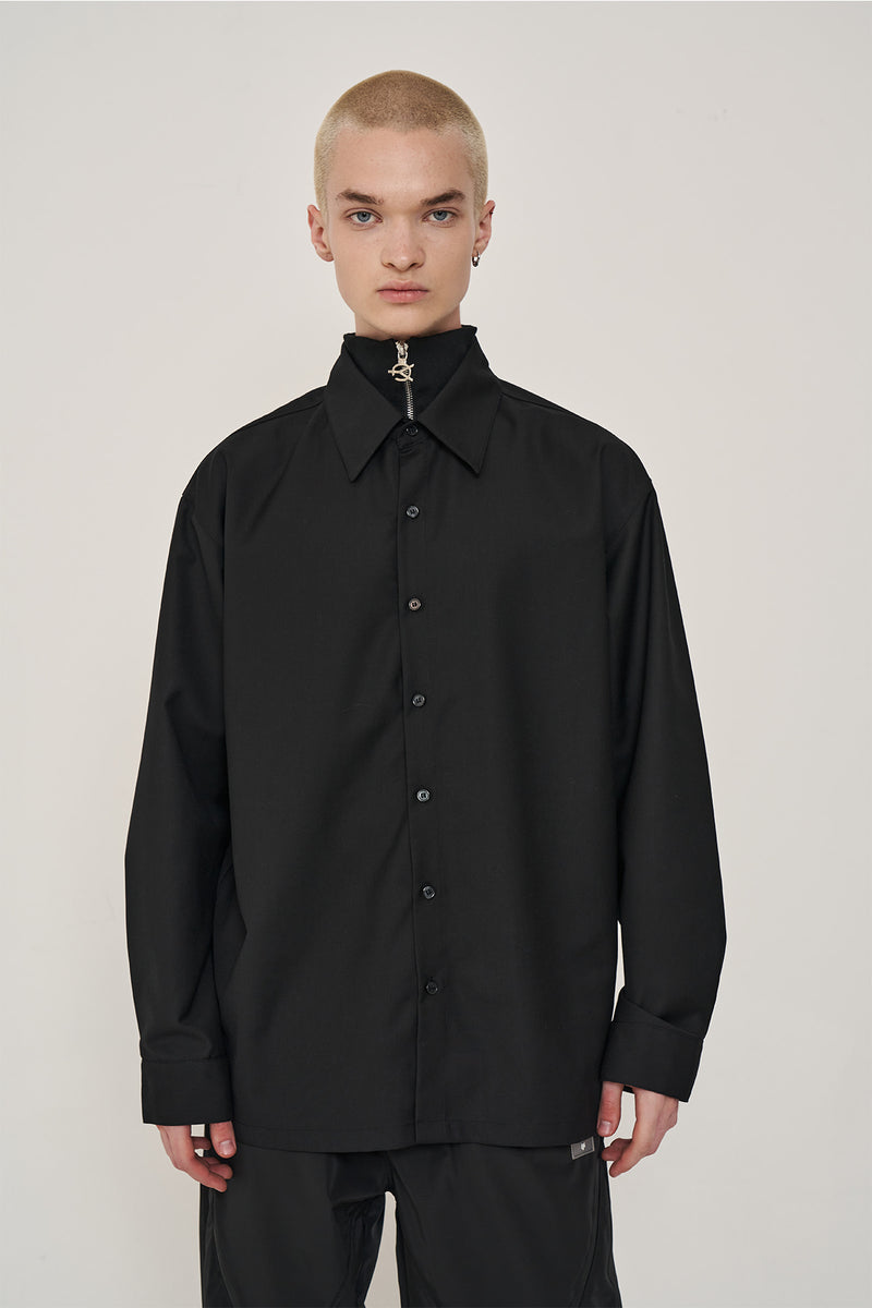 オーワイ(OY) ZIPPER POLA SHIRTS-BLACK