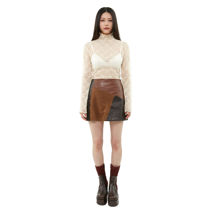 curetty (キュリティー)  C MIXED PATCHWORK SKIRT_BROWN