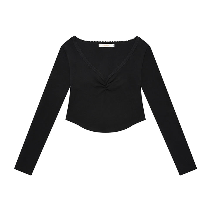 curetty (キュリティー) C LACE V-NECK TOP_BLACK