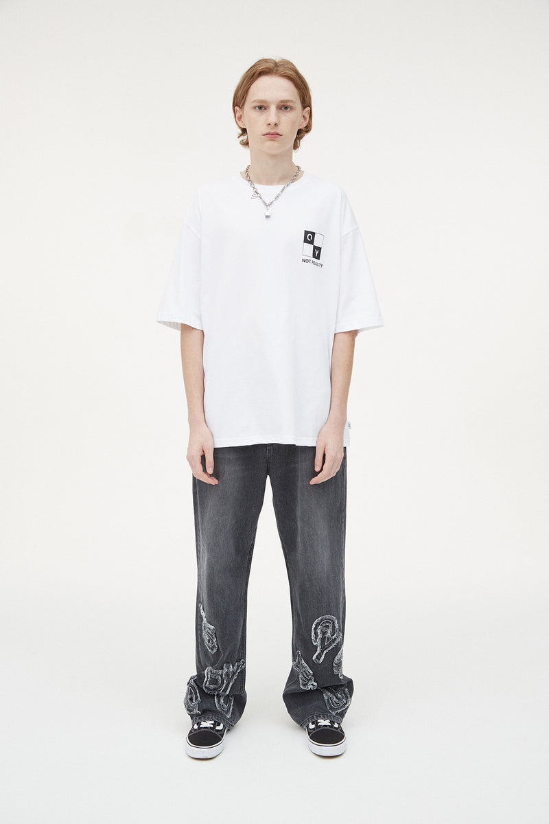 オーワイ(OY)  CHECK CUBE LOGO T-WHITE