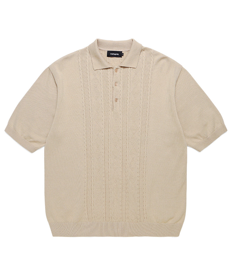 mahagrid (マハグリッド) CABLE KNIT POLO [BEIGE]