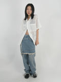 Fringe front wrap loose denim pants