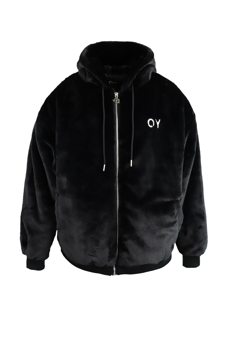 オーワイ(OY) LOGO FUR HOODIE JACKET-BLACK