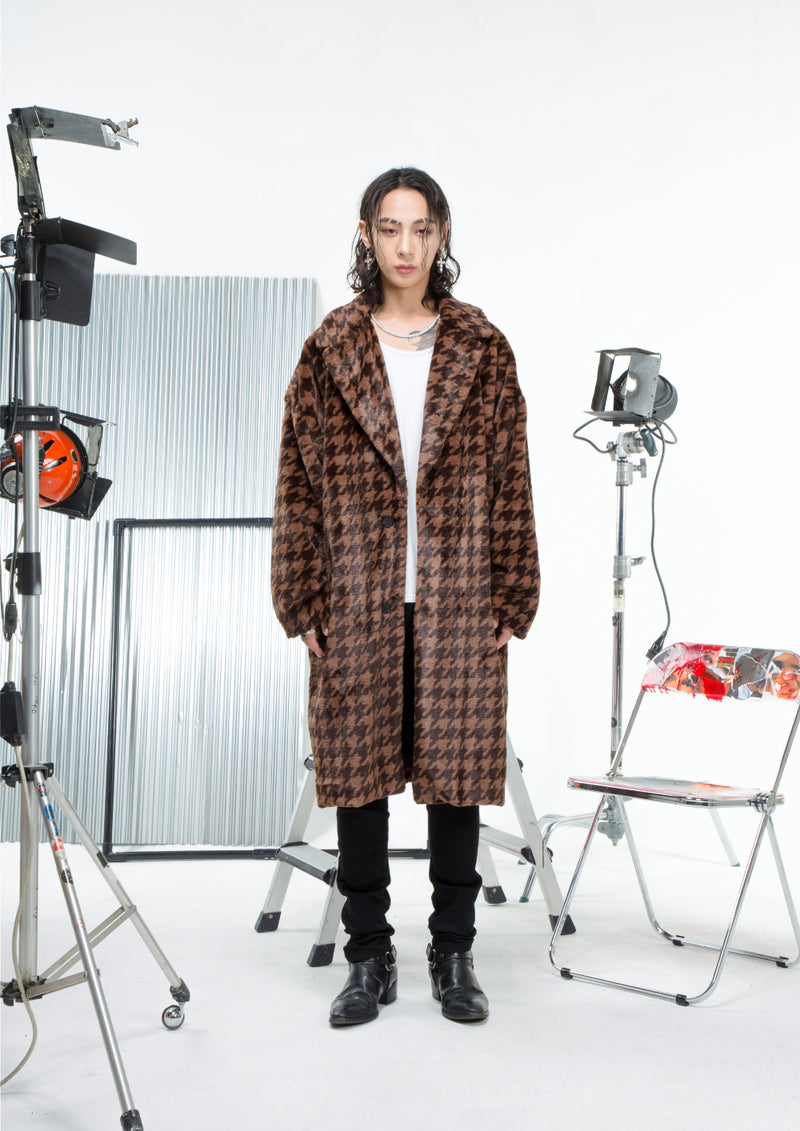 SINCITY (シンシティ) Hound tooth Fur coat Brown