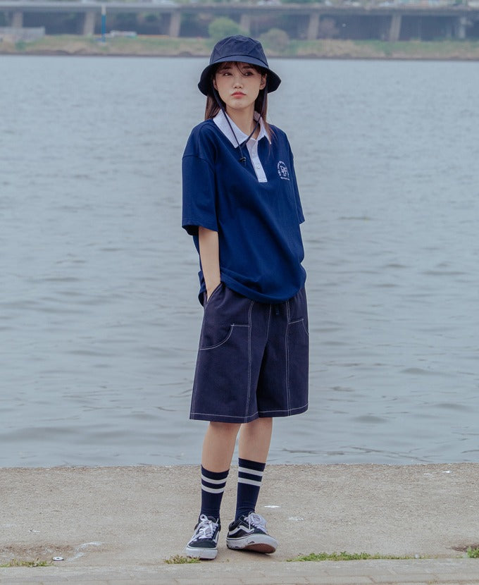 デイライフ(Daylife) Logo Carpenter Half Pants (Navy)