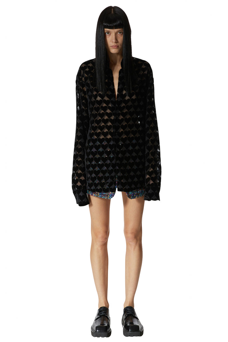 レイブレス(LABELESS)    BLACK HEART OPEN COLLAR SHIRT