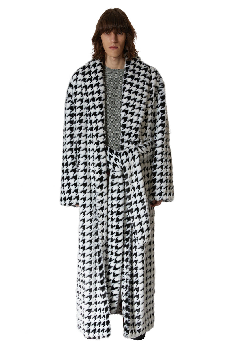 レイブレス(LABELESS)    HOUND_TOOTH OVERSIZED FUR ROBE