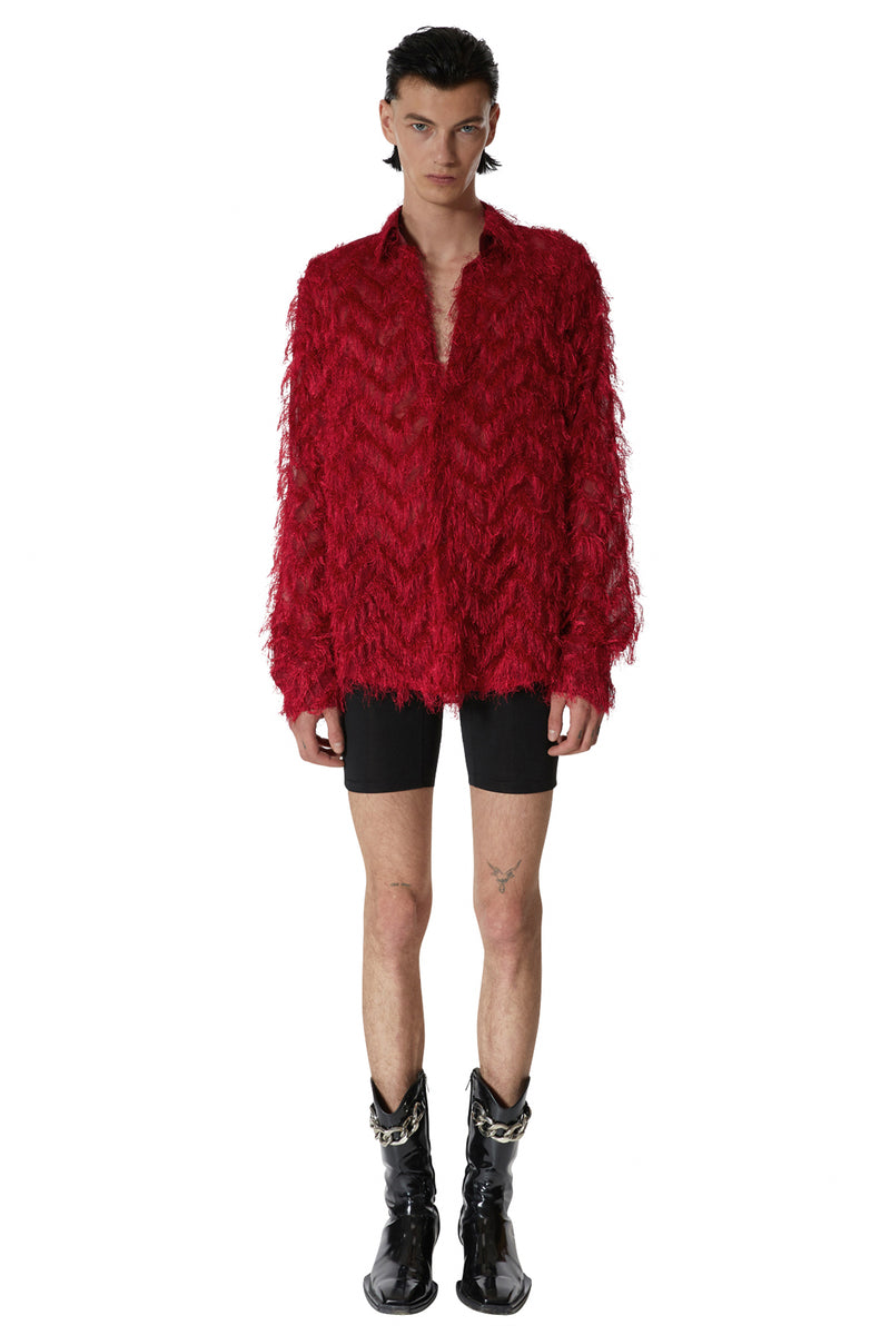 レイブレス(LABELESS)    PINK FUR OPEN COLLAR SHIRT