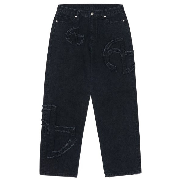 NOMANUAL(ノーマニュアル)    SYMBOL PATCHED DENIM PANTS - DARK GRAY