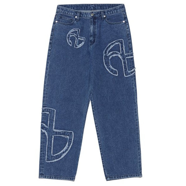 NOMANUAL(ノーマニュアル)    SYMBOL PATCHED DENIM PANTS - BLUE