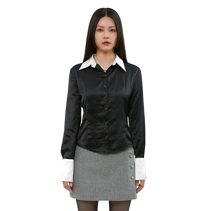 curetty (キュリティー)  C CONTRAST COLOR BLOUSE_BLACK