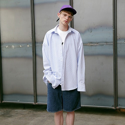 メスノウン(MASSNOUN) SS STRIPE OVER-FIT SHIRTS MSEST003-SK＋strap