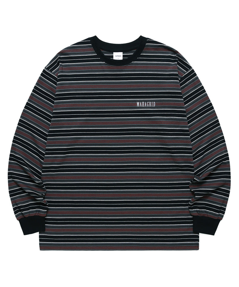 mahagrid (マハグリッド) SERIF LOGO STRIPED LS TEE [BLACK]