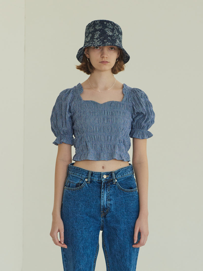 TMO BY 13MONTH（ティーエムオーバイサーティンマンス）PUFF BACK BANDING BLOUSE (BLUE)