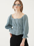 TMO BY 13MONTH（ティーエムオーバイサーティンマンス）SHIRRING SQUARE BLOUSE (BLUE)