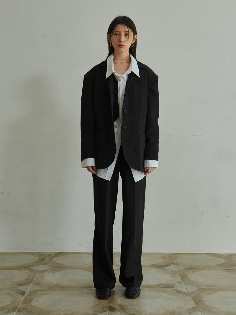 TMO BY 13MONTH（ティーエムオーバイサーティンマンス）DROP SHOULDER BELTED JACKET (BLACK)