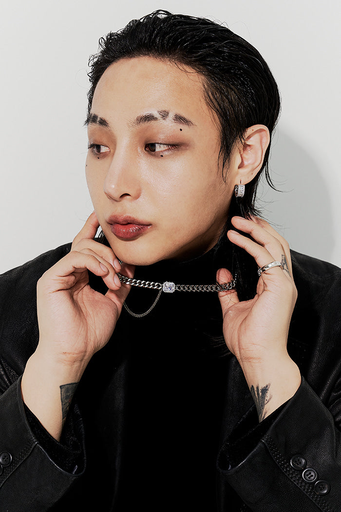 BLACKPURPLE (ブラックパープル) Square Cubic Chain Necklace_White (Silver)