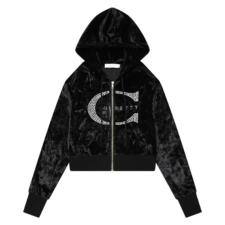curetty (キュリティー)  C LOGO RHINESTONE HOODIE ZIP-UP_BLACK